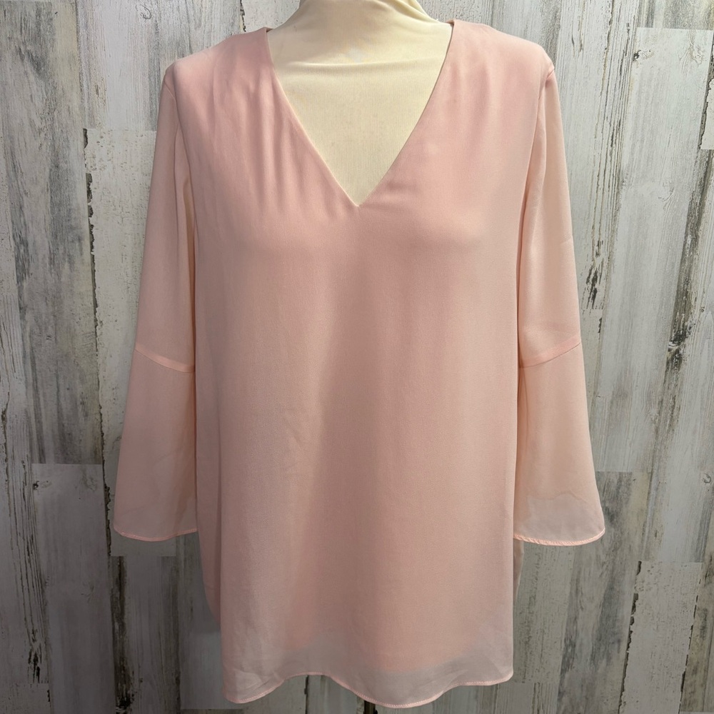 Calvin Klein Pale Pink Chiffon V-Neck Bell Sleeve Blouse